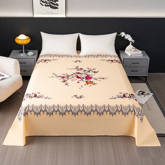 91家纺网 家纺一手货源 找家纺 居美良品 2025新款国民老上海床单 经典牡丹-米黄