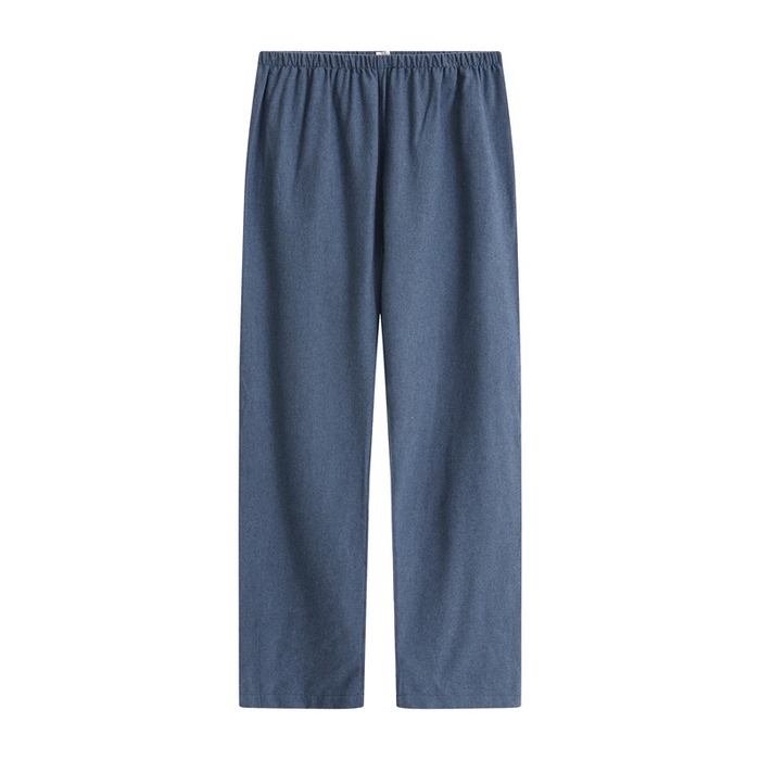 91家纺网 家纺一手货源 找家纺 伊嫚家居 2025新款无印日式双股全棉法兰绒家居服良品睡衣女纯棉直播秋冬款情侣睡衣 海军蓝纯色男