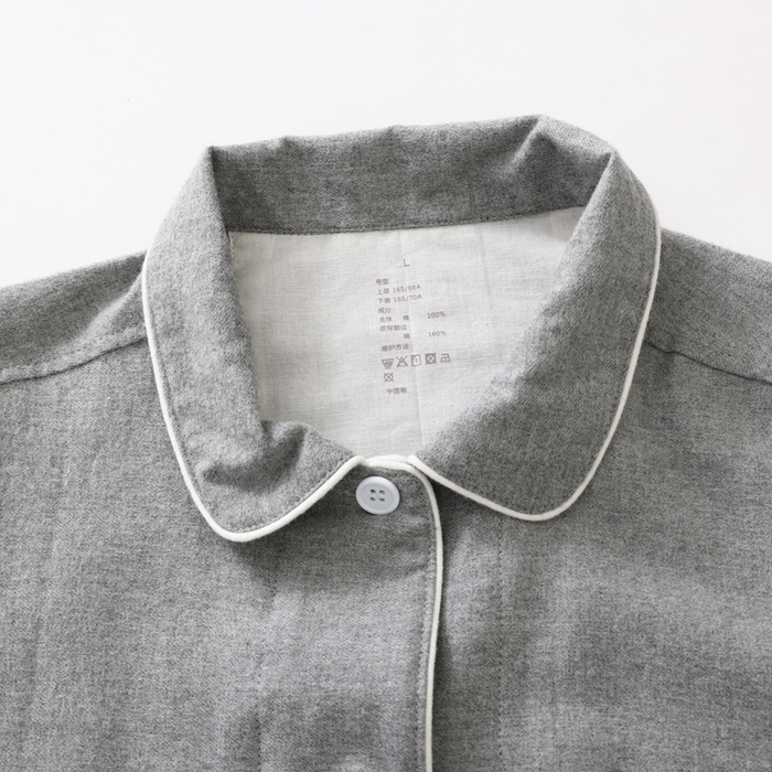 91家纺网 家纺一手货源 找家纺 伊嫚家居 2025新款无印日式双股全棉法兰绒家居服良品睡衣女纯棉直播秋冬款情侣睡衣 纯麻灰女