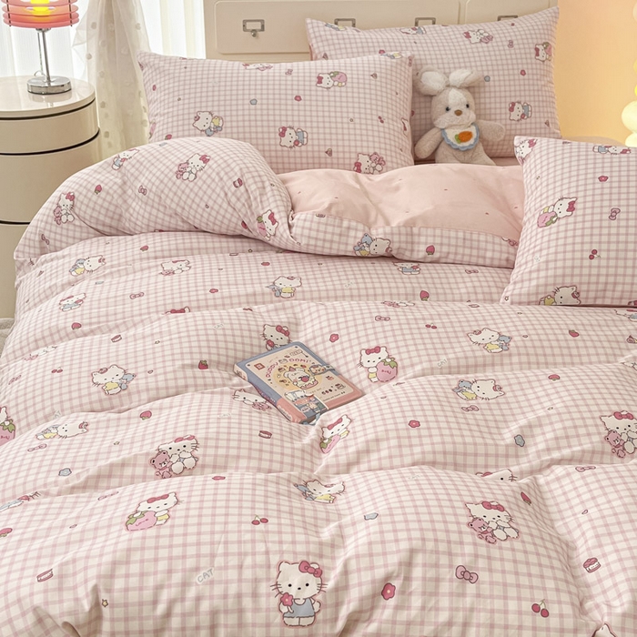 91家纺网 家纺一手货源 找家纺 晨希家居 2025新款全棉卡通活性印花四件套-奶芙猫