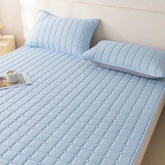 91家纺网 家纺一手货源 找家纺 欧邦 2025春夏新款四季款无印风纯色水洗棉床褥榻榻米床垫 床垫-天蓝