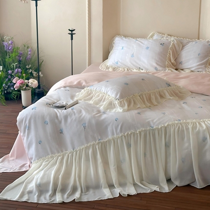 91家纺网 家纺一手货源 找家纺 （总）卡巴伦家纺 2025新款天丝四件套-法式闺房风雪纺花边款【不得低于（店铺折后/券后） 标准：249元】