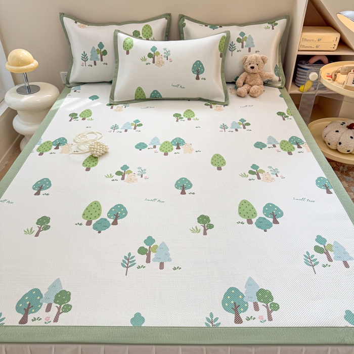 91家纺网 家纺一手货源 找家纺 典曼家纺 2025新款600D数码印花冰藤席席子凉席-床席款 森林小熊