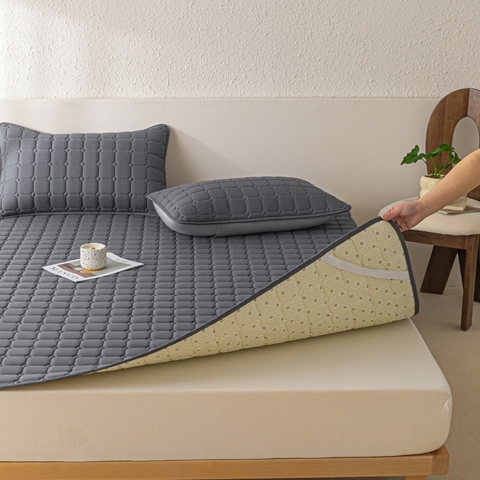 91家纺网 家纺一手货源 找家纺 欧邦 2025春夏新款四季款无印风纯色水洗棉床褥榻榻米床垫 床垫-深灰