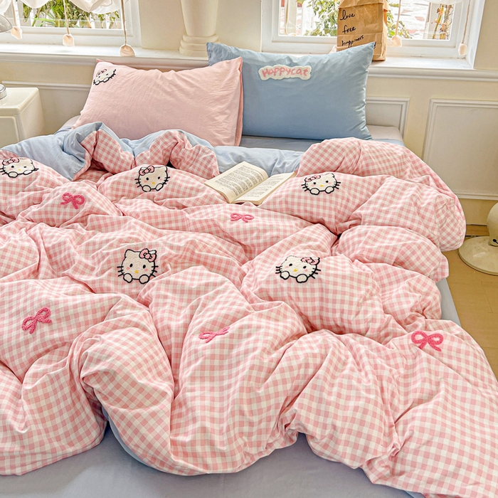 91家纺网 家纺一手货源 找家纺 海岛哥哥 2025新款云柔棉毛巾绣 四件套 毛巾绣-萌萌猫咪