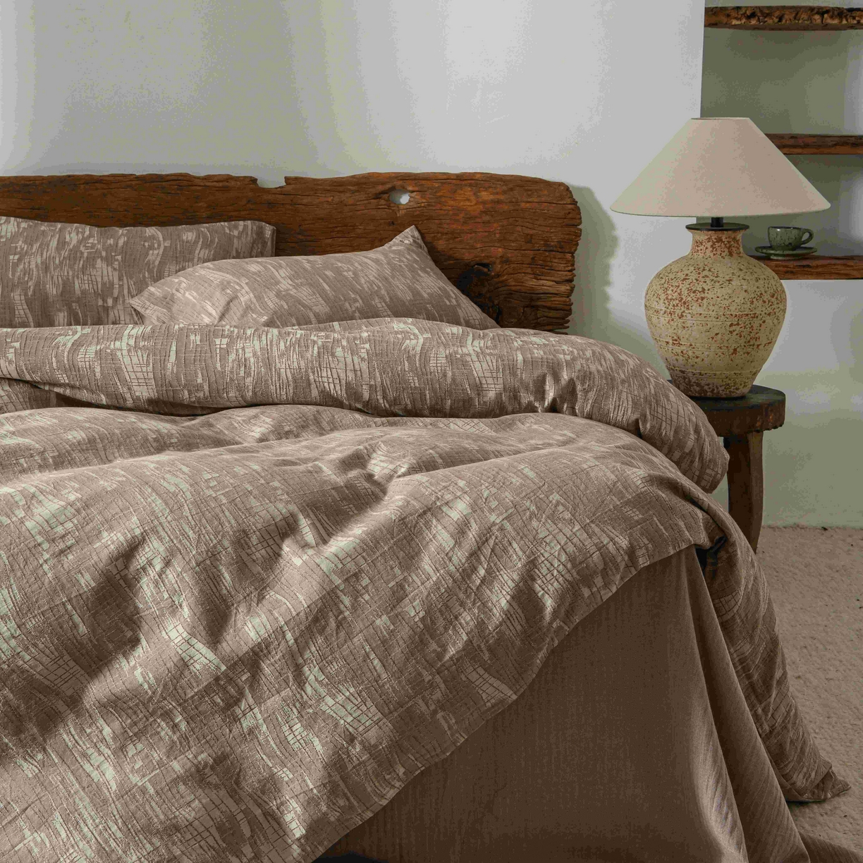 91家纺网 家纺一手货源 找家纺 云上 2025全棉色织大提花床品·侘寂潮汐   潮汐-咖