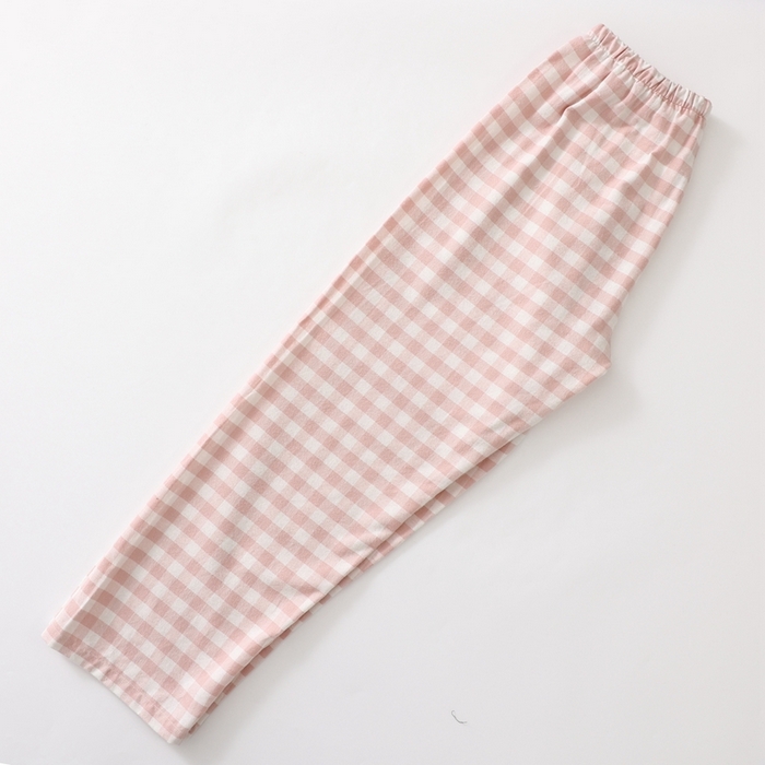 91家纺网 家纺一手货源 找家纺 伊嫚家居 2025新款无印日式双股全棉法兰绒家居服良品睡衣女纯棉直播秋冬款情侣睡衣 粉色小格