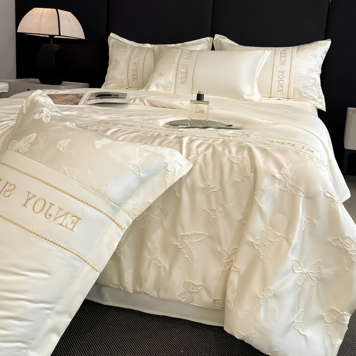 91家纺网 家纺一手货源 找家纺 （总）金阳光家纺 2025新款金丝提花浮雕水洗天丝夏被四件套