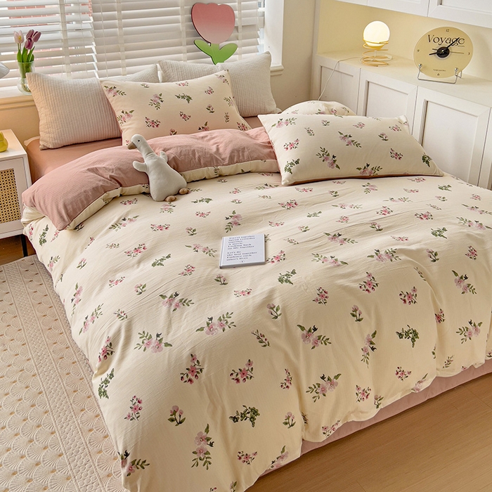 91家纺网 家纺一手货源 找家纺 王朝国际 2025新款直播热款有氧提花有氧双层纱碎花单被套 清欢