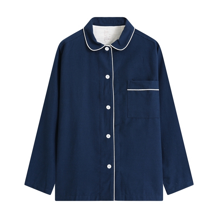 91家纺网 家纺一手货源 找家纺 伊嫚家居 2025新款无印日式双股全棉法兰绒家居服良品睡衣女纯棉直播秋冬款情侣睡衣 纯藏青色男