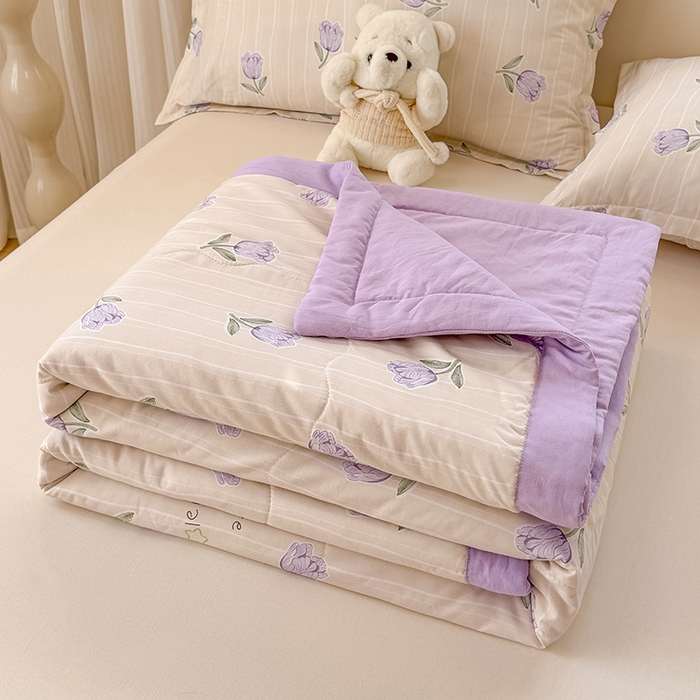 91家纺网 家纺一手货源 找家纺 雪鲨家纺  2025新款A类水洗棉夏被新疆棉花夏凉被空调被可机洗薄被子被芯 郁金香紫