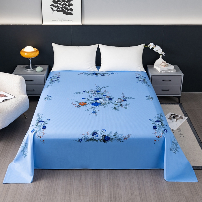 91家纺网 家纺一手货源 找家纺 居美良品 2025新款国民老上海床单 经典牡丹-蓝色