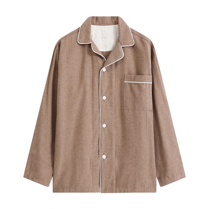 91家纺网 家纺一手货源 找家纺 伊嫚家居 2025新款无印日式双股全棉法兰绒家居服良品睡衣女纯棉直播秋冬款情侣睡衣 纯棕色女