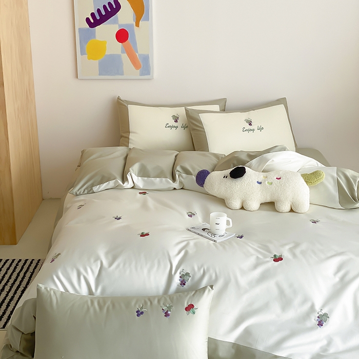 91家纺网 家纺一手货源 找家纺 时亿 2025新款100支长绒棉春夏拼接款四件套 水果派对