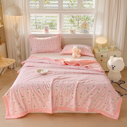 91家纺网 家纺一手货源 找家纺 雪鲨家纺  2025新款A类水洗棉夏被新疆棉花夏凉被空调被可机洗薄被子被芯 雨伞粉