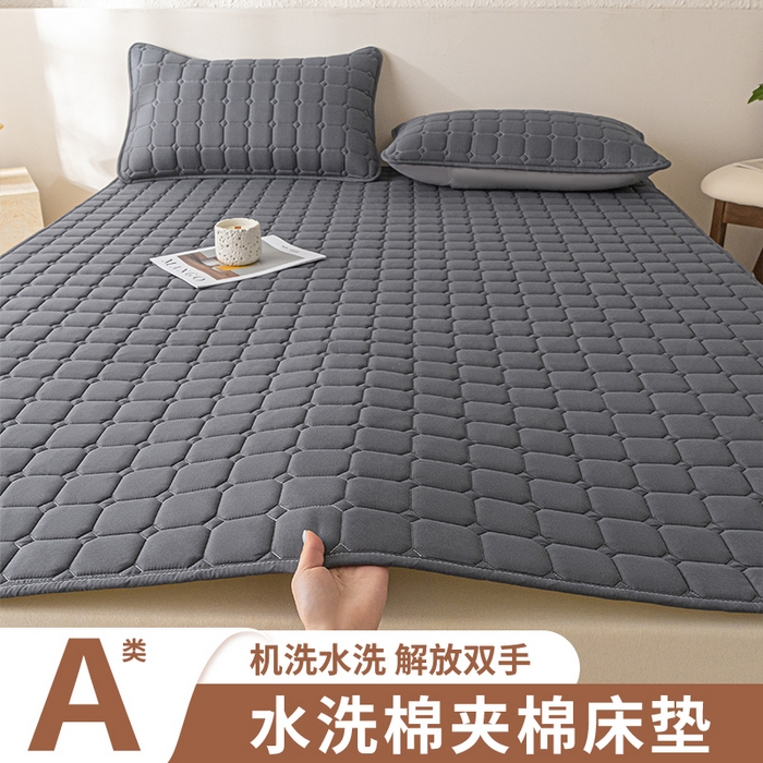 91家纺网 家纺一手货源 找家纺 欧邦 2025春夏新款四季款无印风纯色水洗棉床褥榻榻米床垫 床垫-深灰