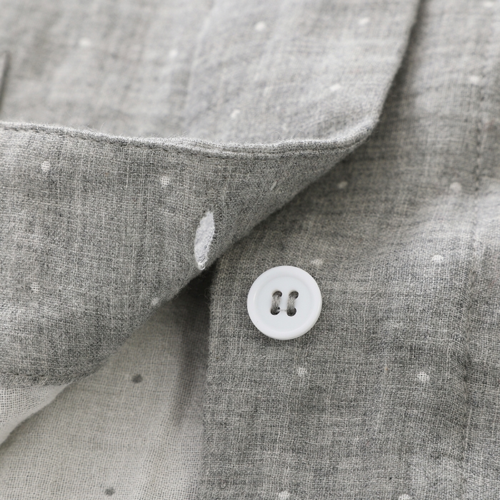 91家纺网 家纺一手货源 找家纺 伊嫚家居 2025新款日式无印风良品全棉双层纱睡衣女纯棉短袖短裤睡衣夏季纯棉短袖家居服 灰色波点男