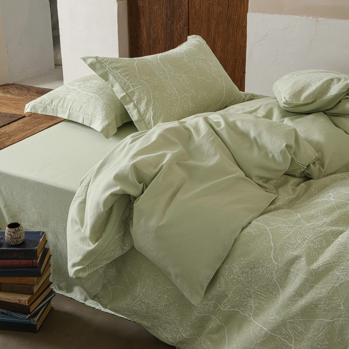 91家纺网 家纺一手货源 找家纺 云上 2025全棉提花床品系列·冰裂   色织冰裂-绿