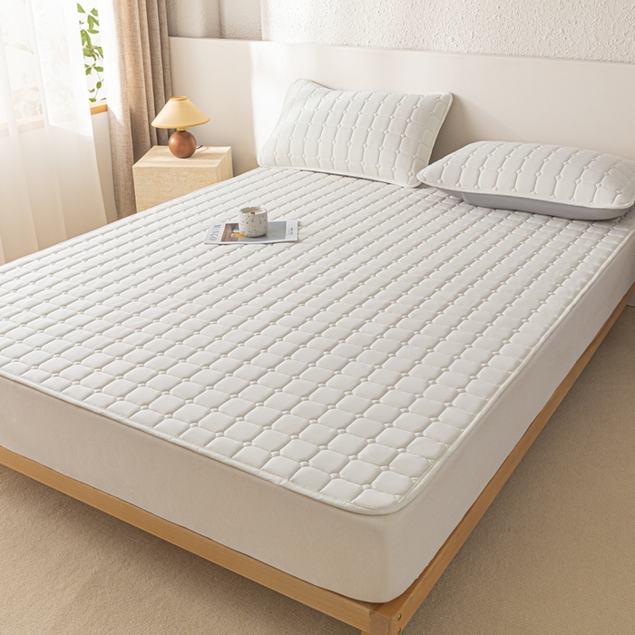 91家纺网 家纺一手货源 找家纺 欧邦 2025春夏新款四季款无印风纯色水洗棉床褥榻榻米床垫 床垫-本白