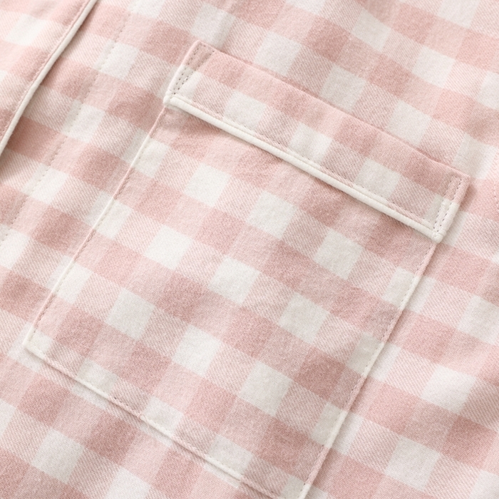 91家纺网 家纺一手货源 找家纺 伊嫚家居 2025新款无印日式双股全棉法兰绒家居服良品睡衣女纯棉直播秋冬款情侣睡衣 粉色小格