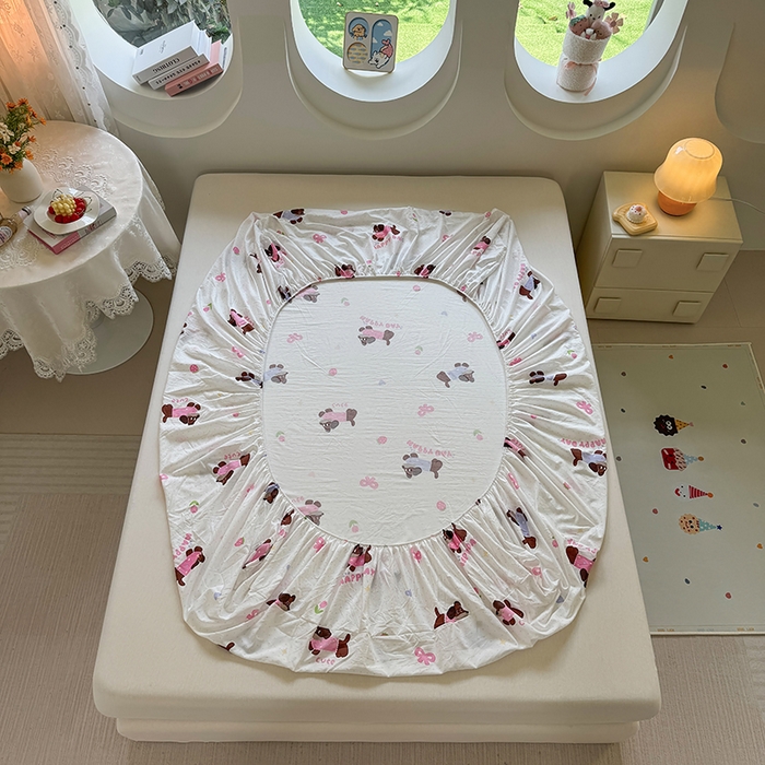 91家纺网 家纺一手货源 找家纺 十一家居 2025新款ins韩系卡通印花亲肤水洗棉床笠 欢乐伙伴