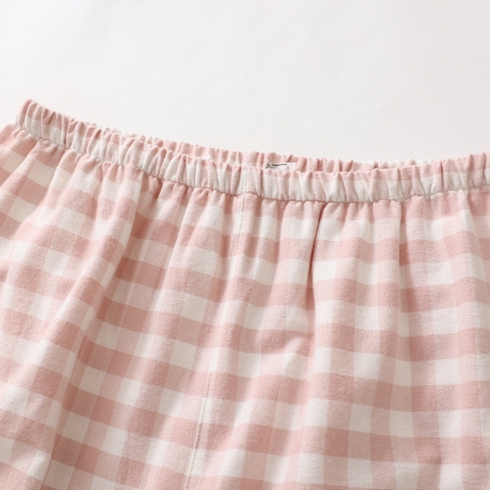 91家纺网 家纺一手货源 找家纺 伊嫚家居 2025新款无印日式双股全棉法兰绒家居服良品睡衣女纯棉直播秋冬款情侣睡衣 粉色小格