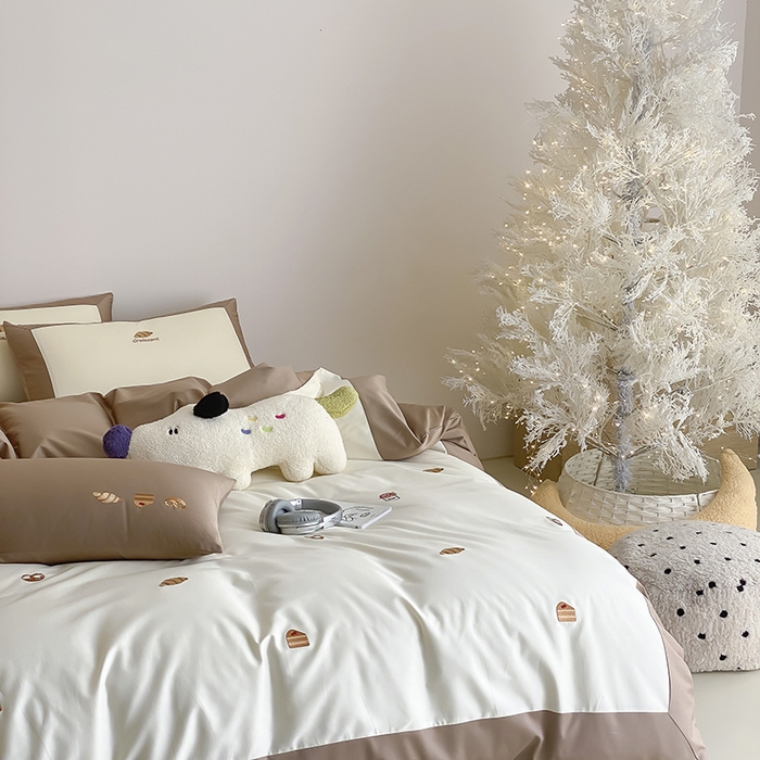 91家纺网 家纺一手货源 找家纺 时亿 2025新款100支长绒棉春夏拼接款四件套 休闲时光