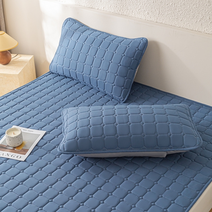 91家纺网 家纺一手货源 找家纺 欧邦 2025春夏新款四季款无印风纯色水洗棉床褥榻榻米床垫 床笠-深蓝