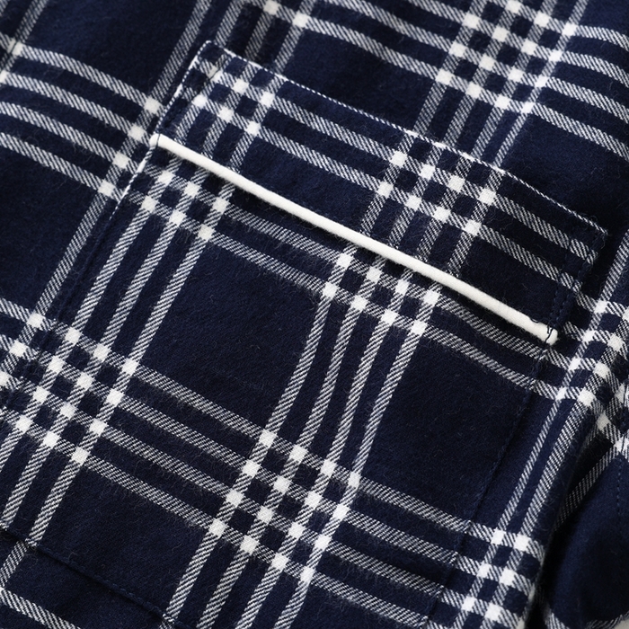 91家纺网 家纺一手货源 找家纺 伊嫚家居 2025新款无印日式双股全棉法兰绒家居服良品睡衣女纯棉直播秋冬款情侣睡衣 藏青色大格女