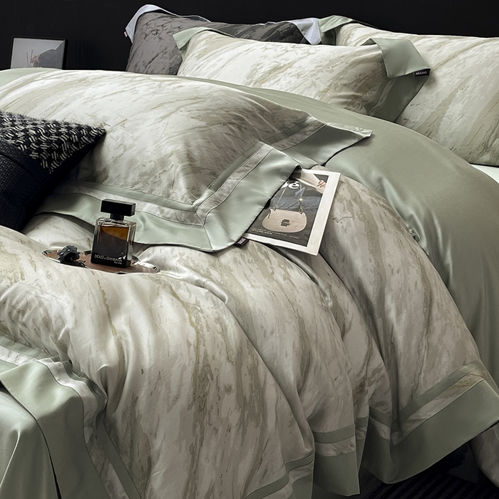 91家纺网 家纺一手货源 找家纺  2025新款夏季A类母婴级天丝棉印花四件套纯棉全棉高端数码印花丝滑裸睡长绒棉被套真丝床上用品 布里奇-绿