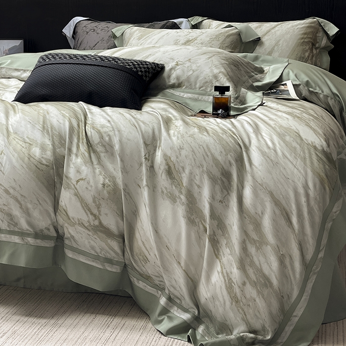 91家纺网 家纺一手货源 找家纺  2025新款夏季A类母婴级天丝棉印花四件套纯棉全棉高端数码印花丝滑裸睡长绒棉被套真丝床上用品 布里奇-绿