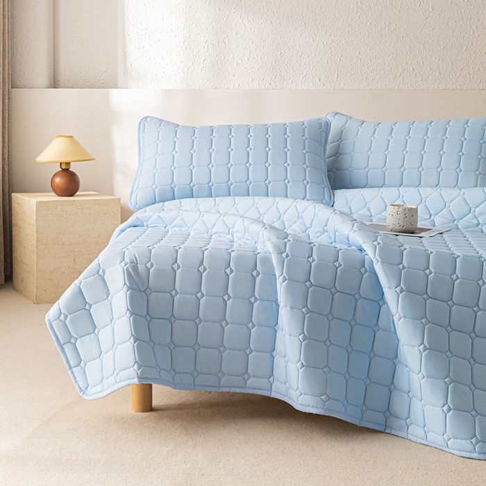 91家纺网 家纺一手货源 找家纺 欧邦 2025春夏新款四季款无印风纯色水洗棉床褥榻榻米床垫 床垫-天蓝