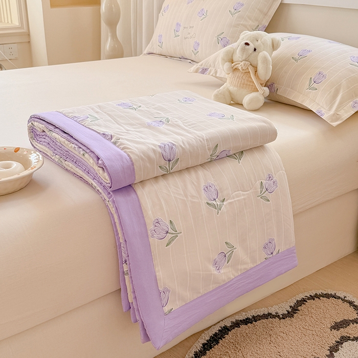 91家纺网 家纺一手货源 找家纺 雪鲨家纺  2025新款A类水洗棉夏被新疆棉花夏凉被空调被可机洗薄被子被芯 郁金香紫