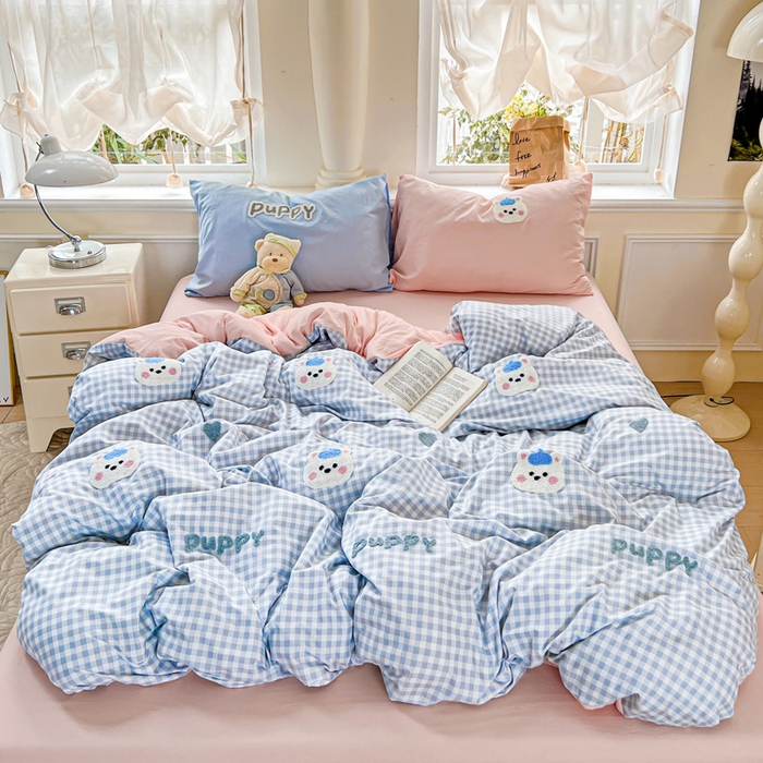 91家纺网 家纺一手货源 找家纺 海岛哥哥 2025新款云柔棉毛巾绣 四件套 毛巾绣-帽子小狗