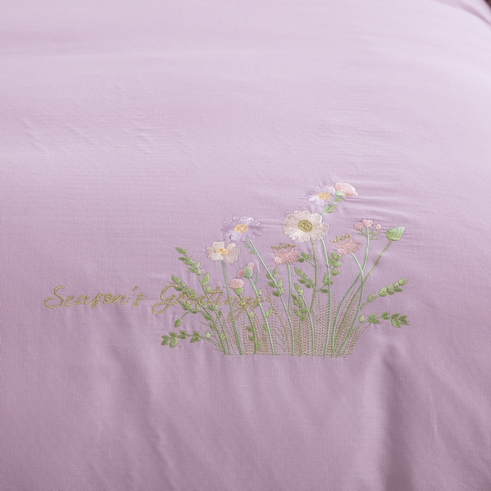 91家纺网 家纺一手货源 找家纺 鲁爱家纺供货 2025新款全棉双层纱绣花四件套 初语-粉黛紫