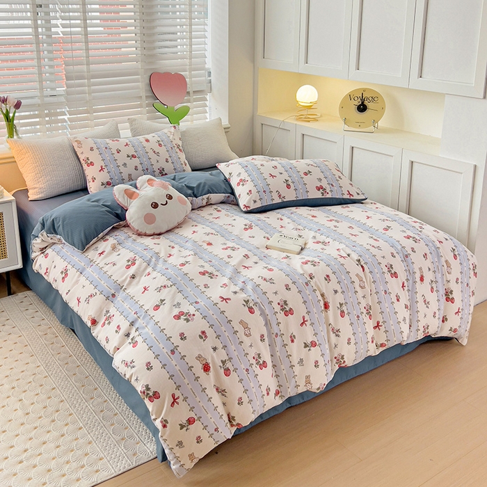 91家纺网 家纺一手货源 找家纺 王朝国际 2025新款直播热款有氧提花有氧双层纱碎花单被套 蓝颜