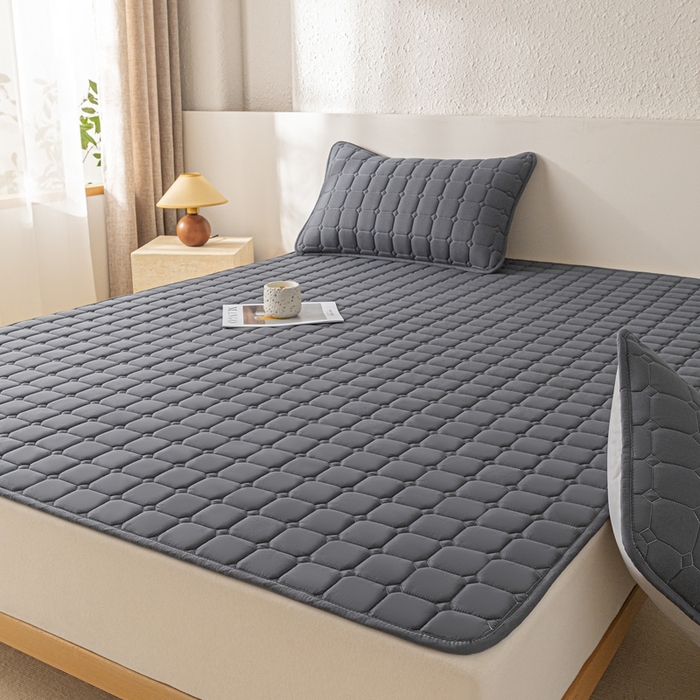 91家纺网 家纺一手货源 找家纺 欧邦 2025春夏新款四季款无印风纯色水洗棉床褥榻榻米床垫 床垫-深灰