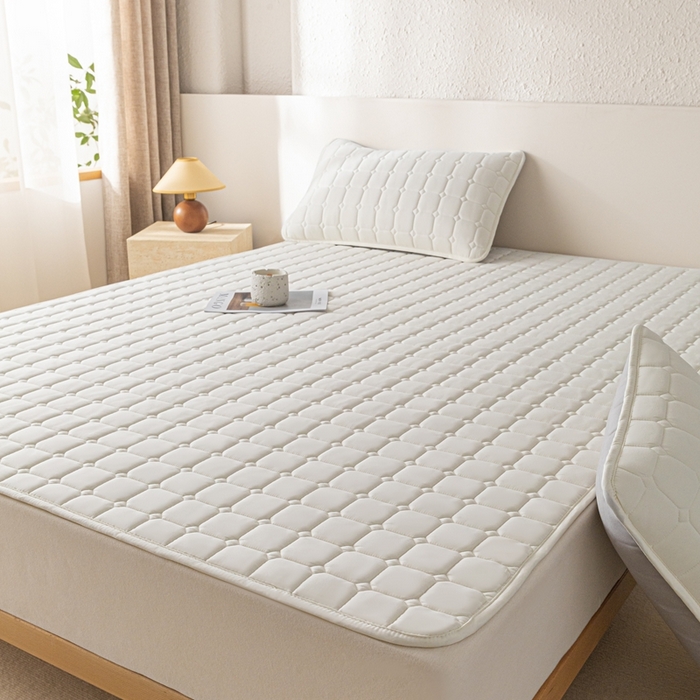 91家纺网 家纺一手货源 找家纺 欧邦 2025春夏新款四季款无印风纯色水洗棉床褥榻榻米床垫 床垫-本白