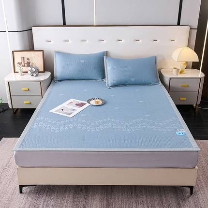 尚品凤凰2025新款凉感床裙渐变色豆豆席床裙凉席直角席 凉席席子 爱心直角  蓝