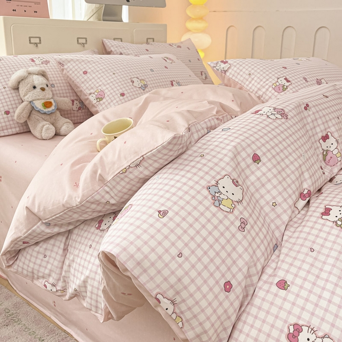 91家纺网 家纺一手货源 找家纺 晨希家居 2025新款全棉卡通活性印花四件套-奶芙猫