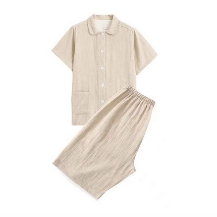 91家纺网 家纺一手货源 找家纺 （总）伊嫚家居 2025新款日式无印风良品全棉双层纱睡衣女纯棉短袖短裤睡衣夏季纯棉短袖家居服