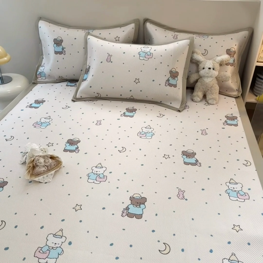 91家纺网 家纺一手货源 找家纺 典曼家纺 2025新款600D数码印花冰藤席席子凉席-床席款 睡意朦胧