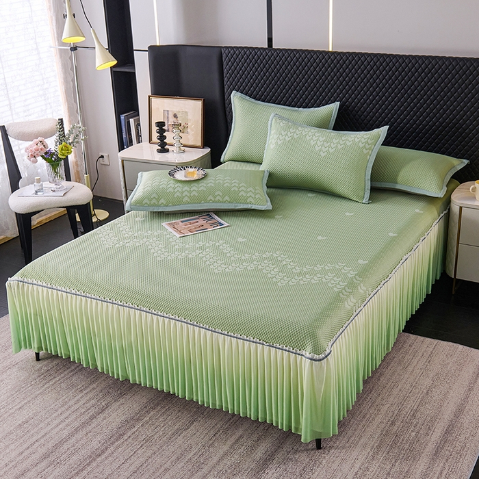 91家纺网 家纺一手货源 找家纺 （总）尚品凤凰2025新款凉感床裙渐变色豆豆席床裙凉席直角席 凉席席子