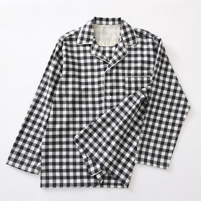 91家纺网 家纺一手货源 找家纺 伊嫚家居 2025新款无印日式双股全棉法兰绒家居服良品睡衣女纯棉直播秋冬款情侣睡衣 碳灰小格男