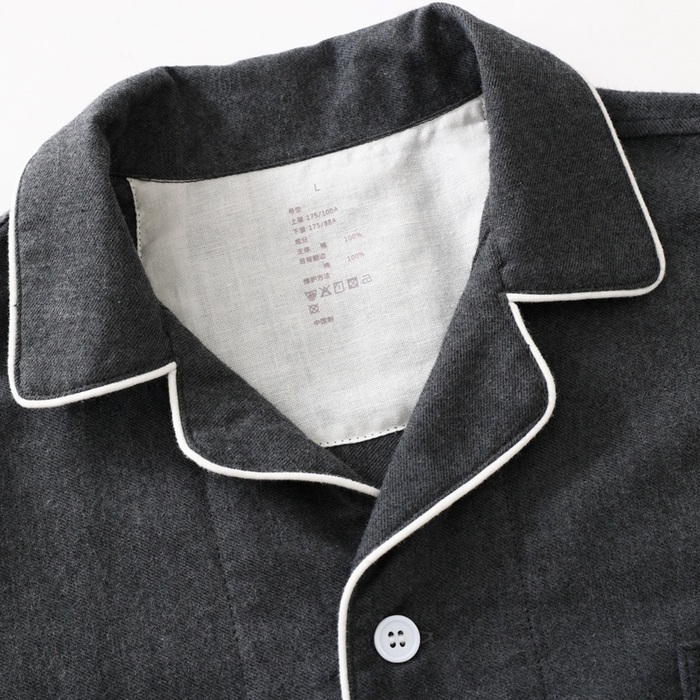 91家纺网 家纺一手货源 找家纺 伊嫚家居 2025新款无印日式双股全棉法兰绒家居服良品睡衣女纯棉直播秋冬款情侣睡衣 纯碳灰男