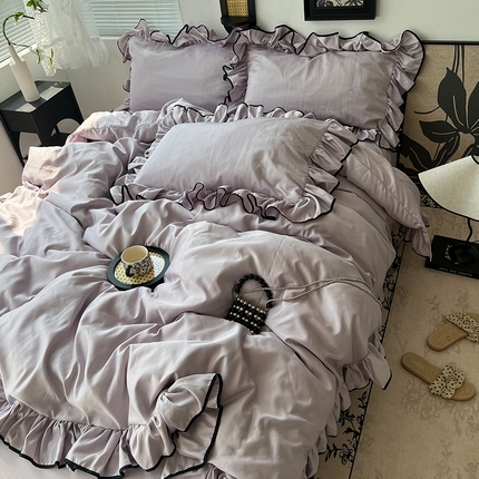 91家纺网 家纺一手货源 找家纺 （总）原素 2025夏季冰丝韩系大花边水洗真丝四件套