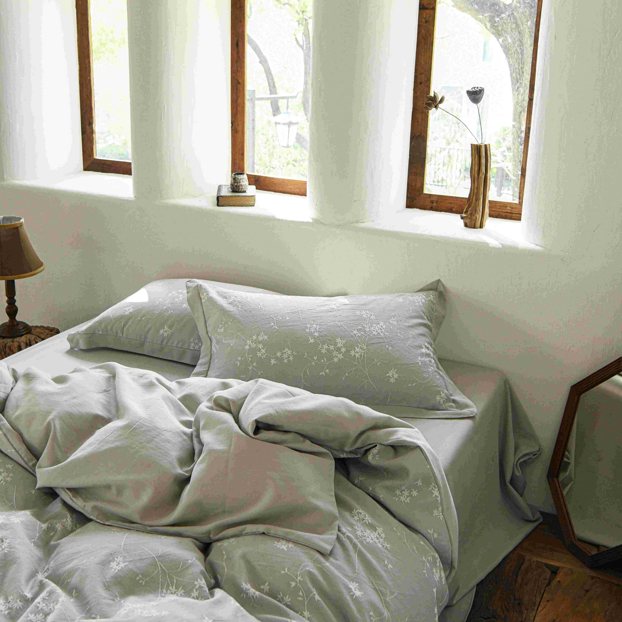 91家纺网 家纺一手货源 找家纺 云上 2025全棉提花床品系列·风铃 风铃-灰