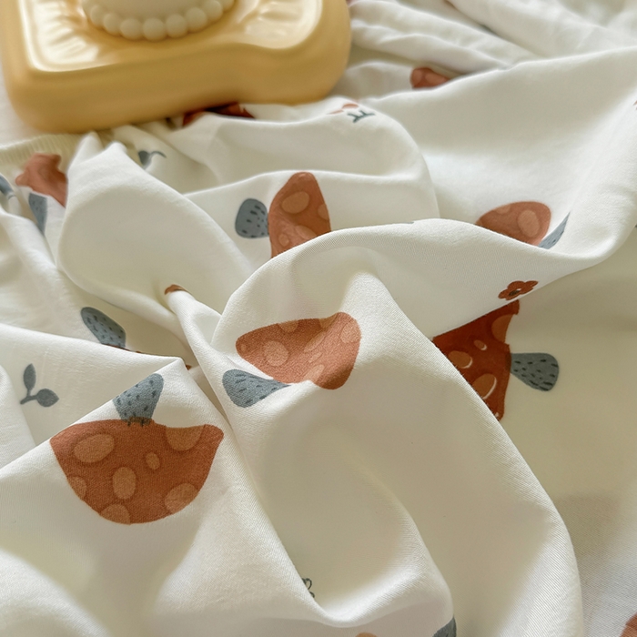 91家纺网 家纺一手货源 找家纺 十一家居 2025新款ins韩系卡通印花亲肤水洗棉床笠 焦糖蘑菇