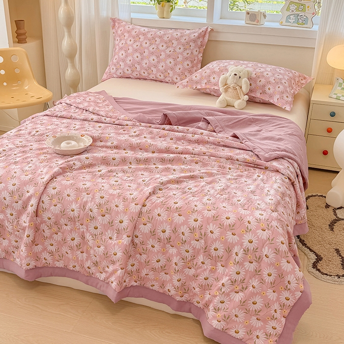 91家纺网 家纺一手货源 找家纺 雪鲨家纺  2025新款A类水洗棉夏被新疆棉花夏凉被空调被可机洗薄被子被芯 菊花粉