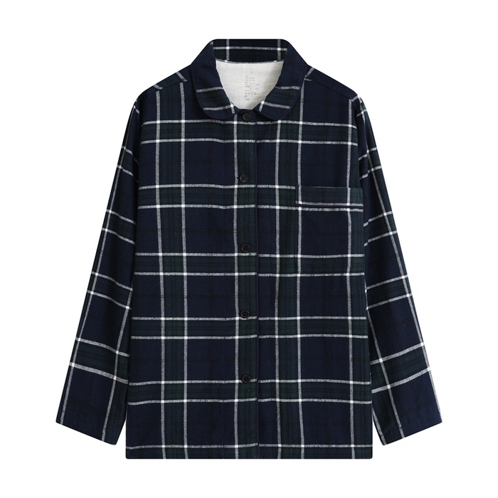 91家纺网 家纺一手货源 找家纺 伊嫚家居 2025新款无印日式双股全棉法兰绒家居服良品睡衣女纯棉直播秋冬款情侣睡衣 深绿色图案女